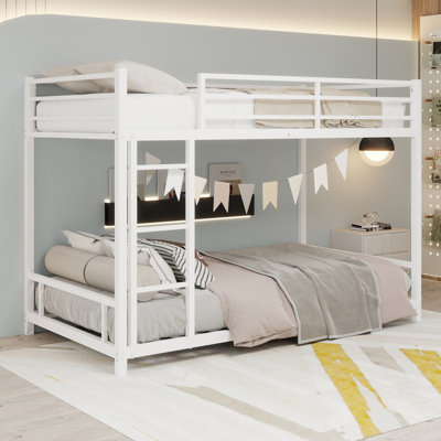 Twin Over Twin Heavy-Duty Metal Bunk Bed Frame for Kids & Teens, Sturdy Low Profile Steel Design, 400 lbs Each Bunk, 12.8” Guardrails, Quiet Support, No Box Spring, White