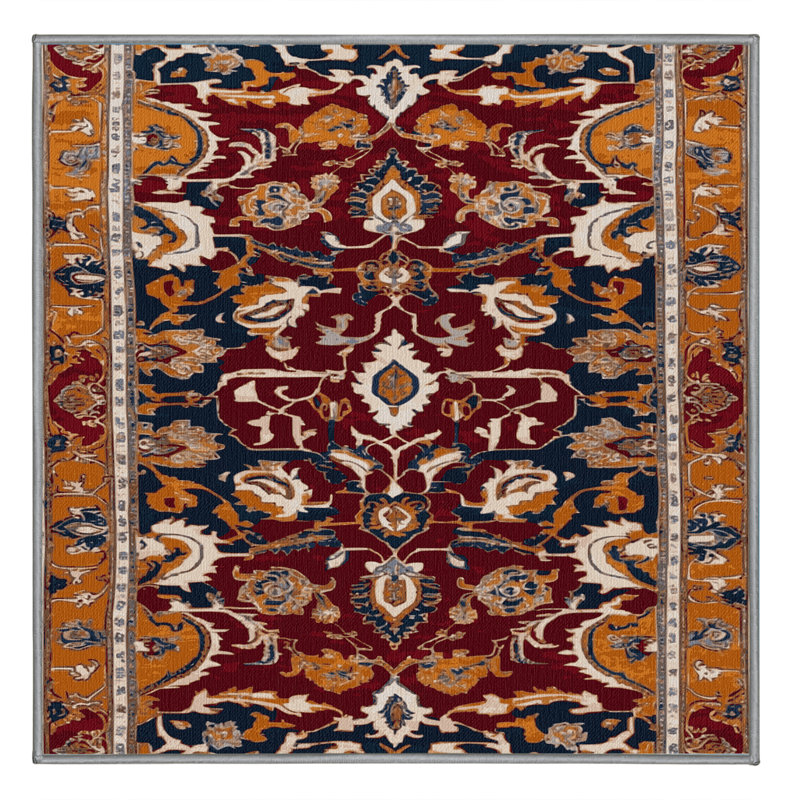 Machine Washable Tabriz Brown Area Rug, Square 5'