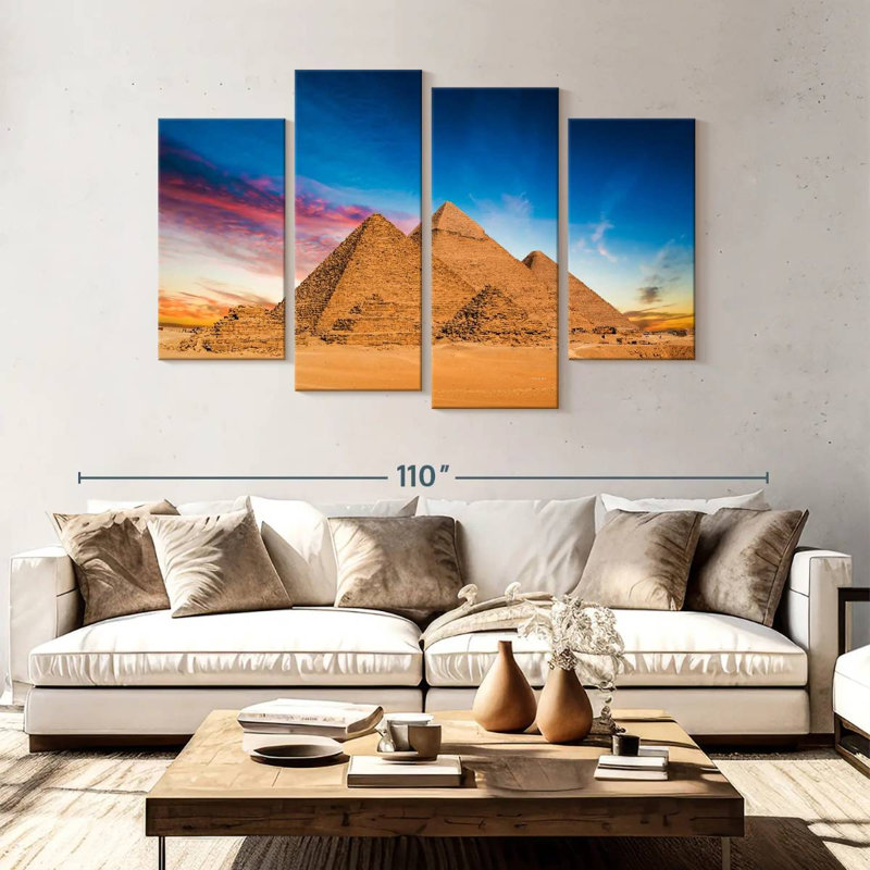 Pyramides d'Adella de Gizeh au coucher du soleil, H 54 po x l 84 po