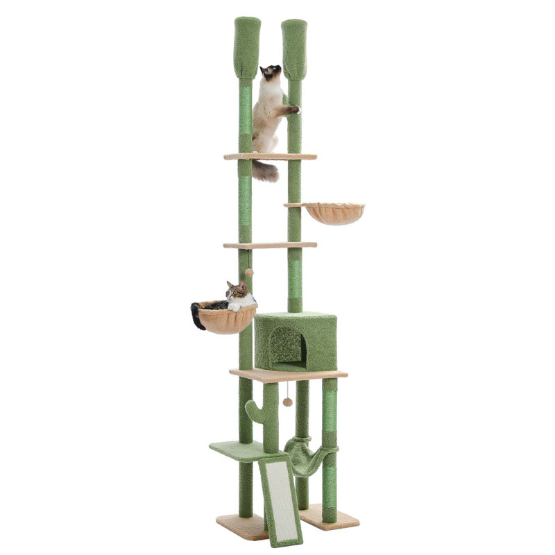 Large Green and Beige Adjustable Height Cactus Cat Tree Tower