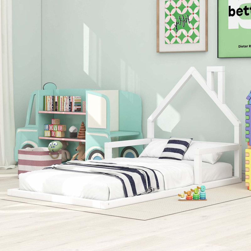 Lit en bois avec tête de lit en bois, Simple, Blanc