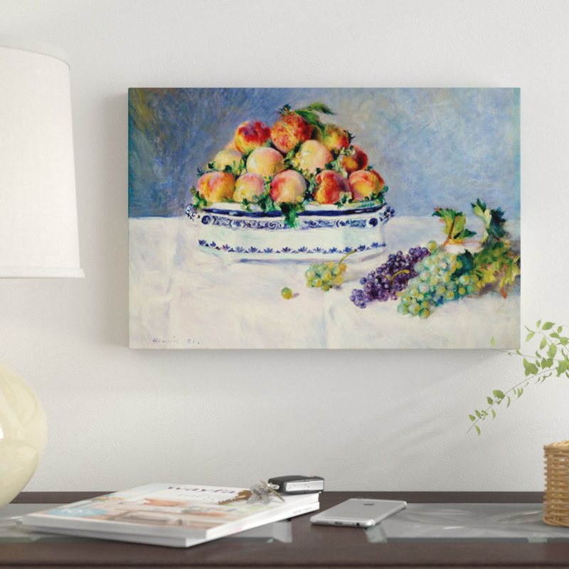 «Still Life With Peaches And Grapes» par Pierre-Auguste Renoir - Impression sur toile tendue sur châssis, Pas de tapis