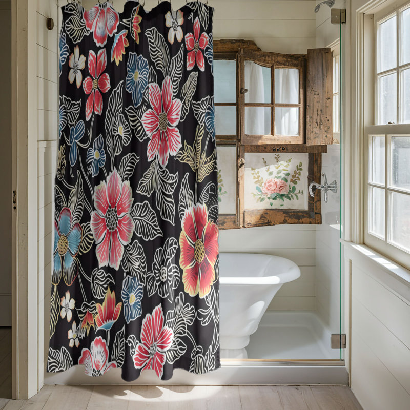 Gatik Floral Shower Curtain, 74"H x 71"W