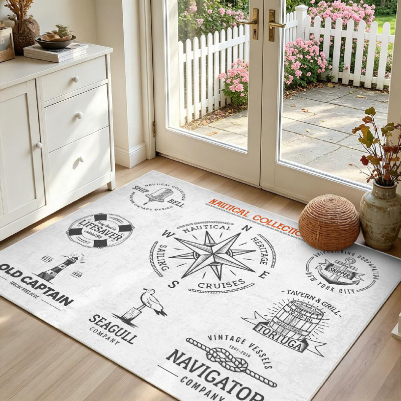 Tapis bleu lavable rétro rétro bleu marine, Rectangle 39" x 63"