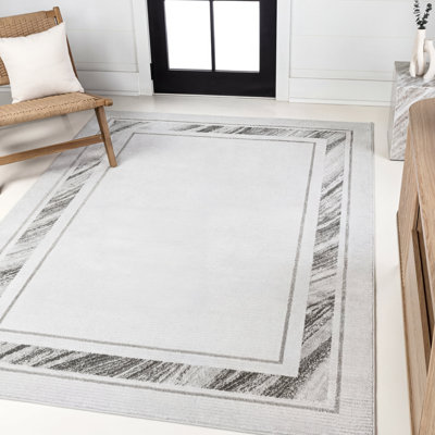 Maythel Classic Border Marble Pattern High-Low Silver/White Rug