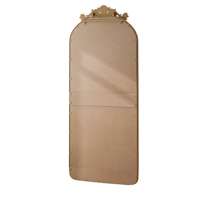 Miroir de 58 po x 24 po arqué avec applique murale rétro sculptée sur le dessus et le bas, miroir mural suspendu, pour le salon, la chambre à coucher et le miroir rétro