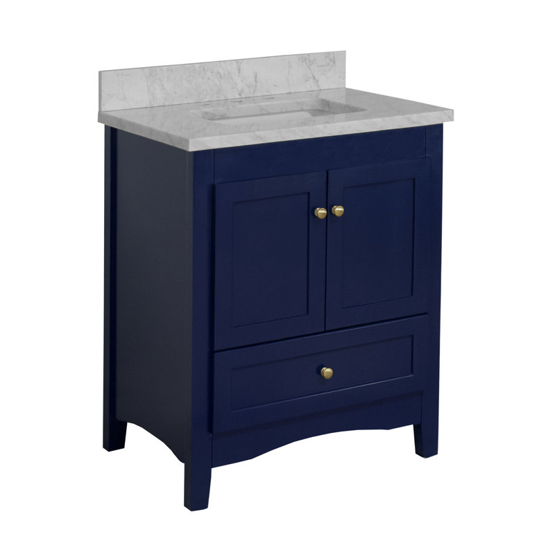 Ensemble de meuble-lavabo simple 30 po Edber, Marbre de Carrare, Bleu royal