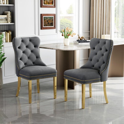 Modern Velvet Dining Chairs With Nailhead Trim And Stainless Steel Base (Set Of 6)