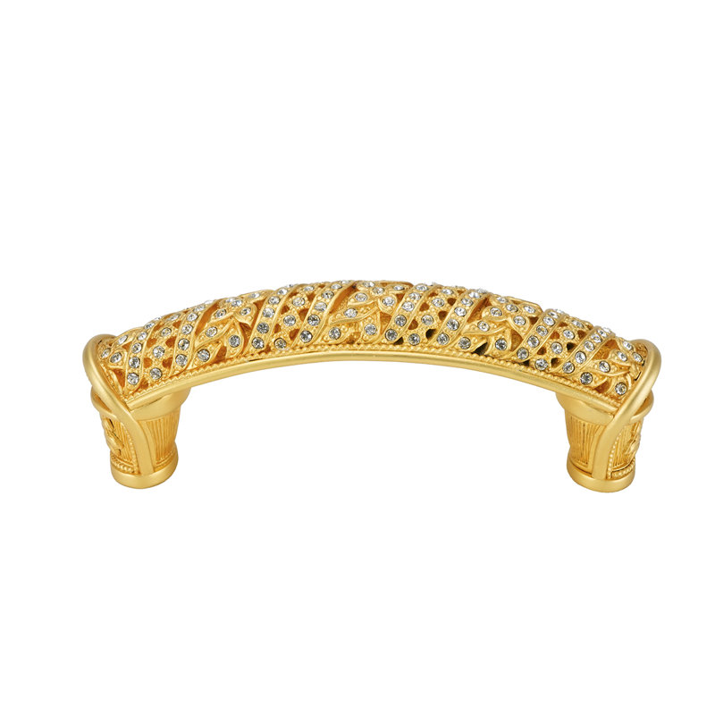 HAMPTON 3-1/2" CENTER TO CENTER PULL DECORATED WITH CLEAR SWAROVSKI CRYSTALS IN BURNISHED SILVER PLATE, Satin Gold