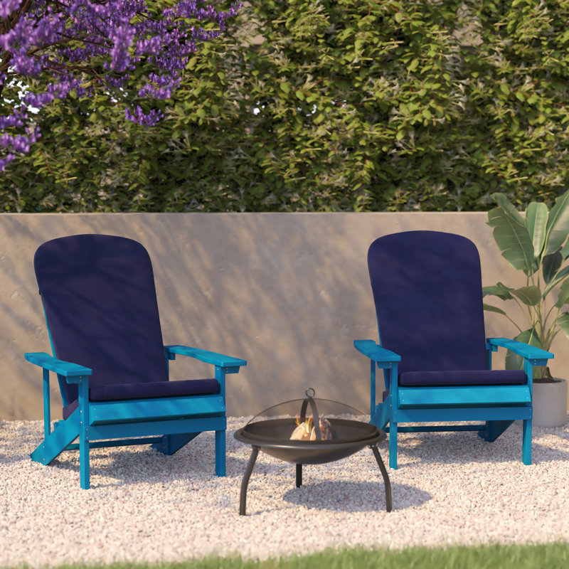 Rankins All-Weather Poly Resin Wood Adirondack Chairs with Cushions, Blue