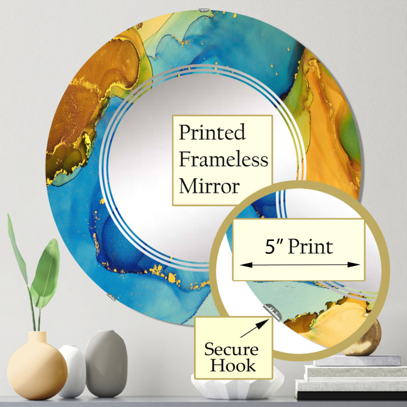 Bleu et or luxueux abstrait Art fluide I - miroir mural moderne, 24 po x 24 po