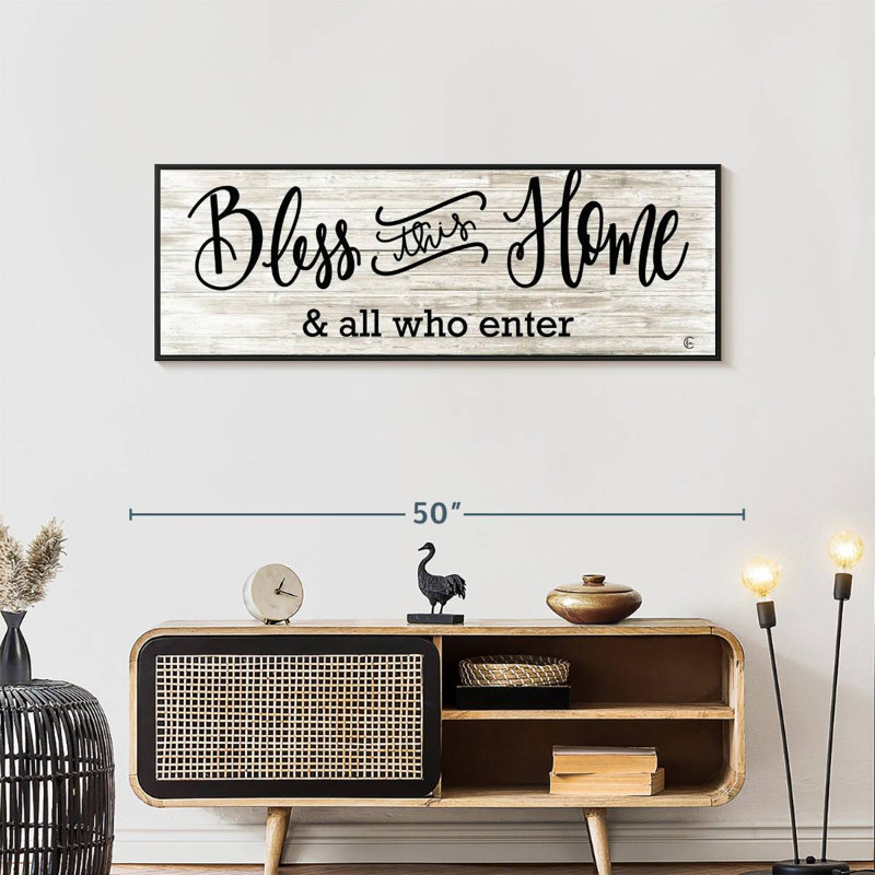 Plaque murale «Bless This Home», 46 po x 16 po, Cadre flottant noir