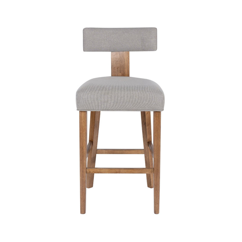 Chaise de bar Tely avec dossier en T gris clair, structure en bois brun naturel
