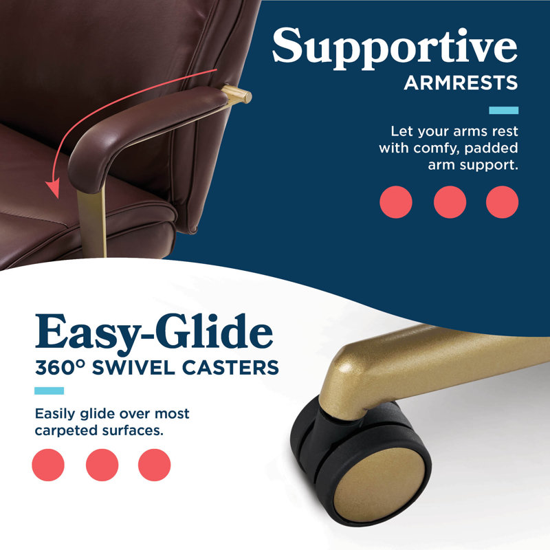 Brown Bonded Leather Ergonomic Executive Office Chair with Lumbar Support