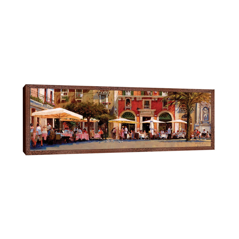 The Meeting Place by John Haskins - Panoramic Painting on Canvas, 40.64cm H x 121.92cm W x 3.81cm D, Brown Framed