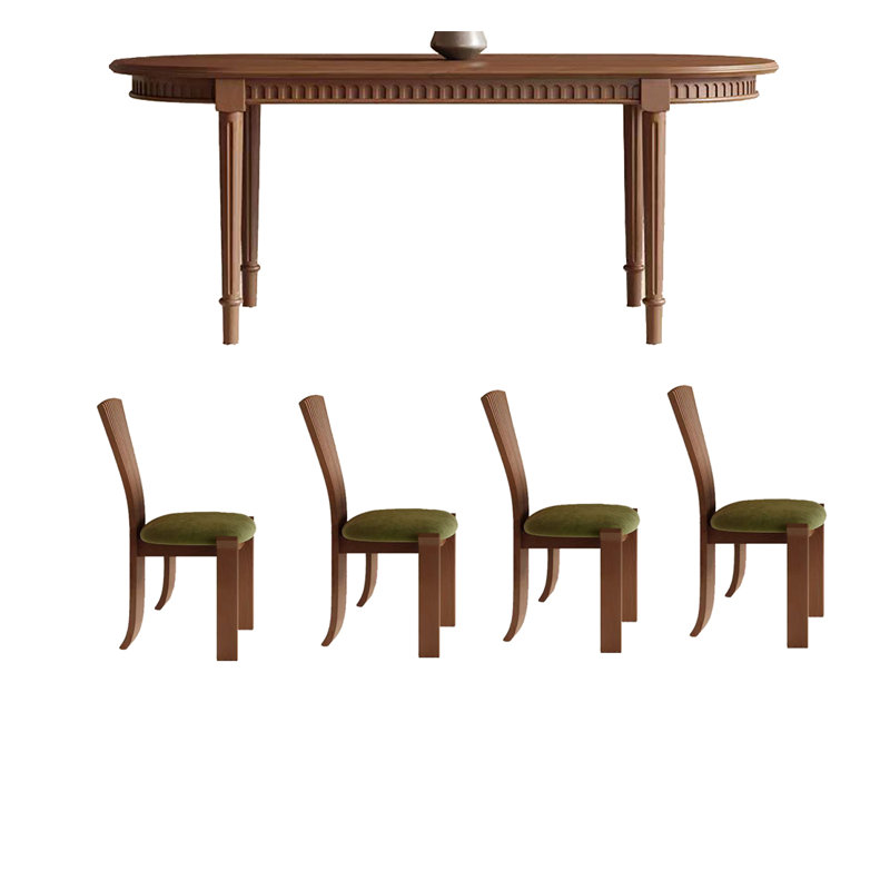 Ensemble de table à manger et de chaises de style rétro français, Brun, H 29,52 po x L 62,99 po x l 31,49 po, Brun