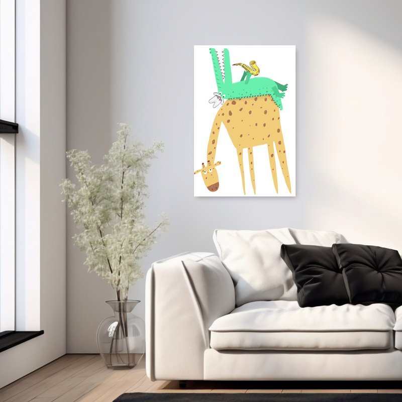 Playful Giraffe Crocodile Playful Whimsical Contemporary Crocodile Giraffe Wall Art Print, 91.44cm H x 60.96cm W