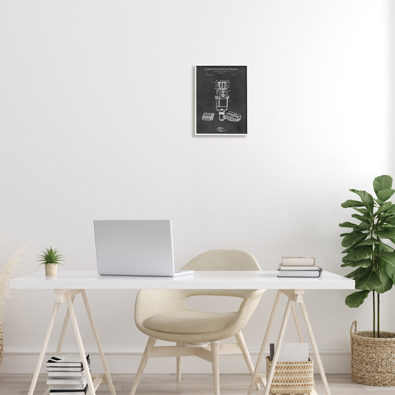 Schéma détaillé d'un micro noir, L 11 po x H 11 po, Giclée encadrée blanc bord de mer