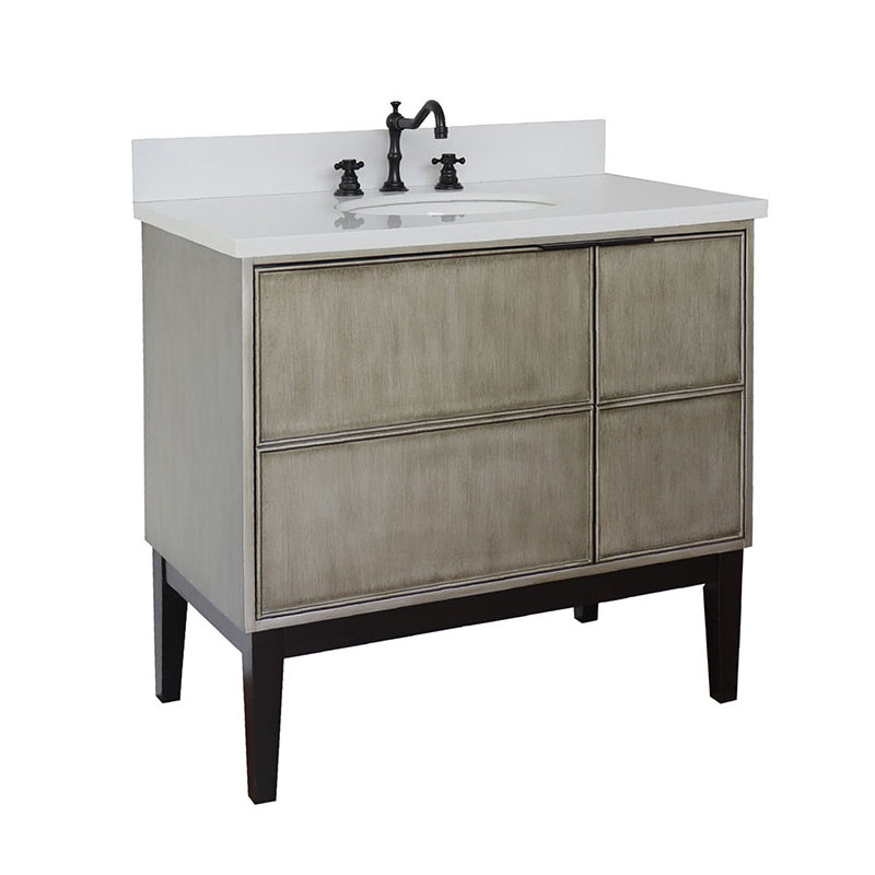37'' Single Bathroom Vanity with Stone Top, White Quartz