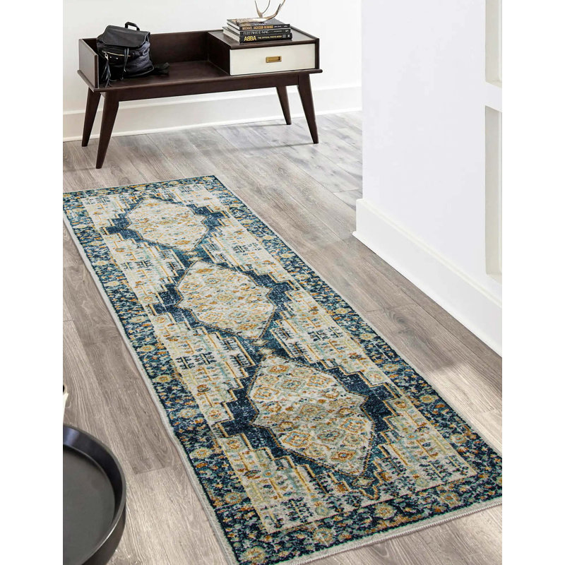 Tapis bleu marine Kinsley, Tapis de couloir 2 pi 7 po x 8 pi