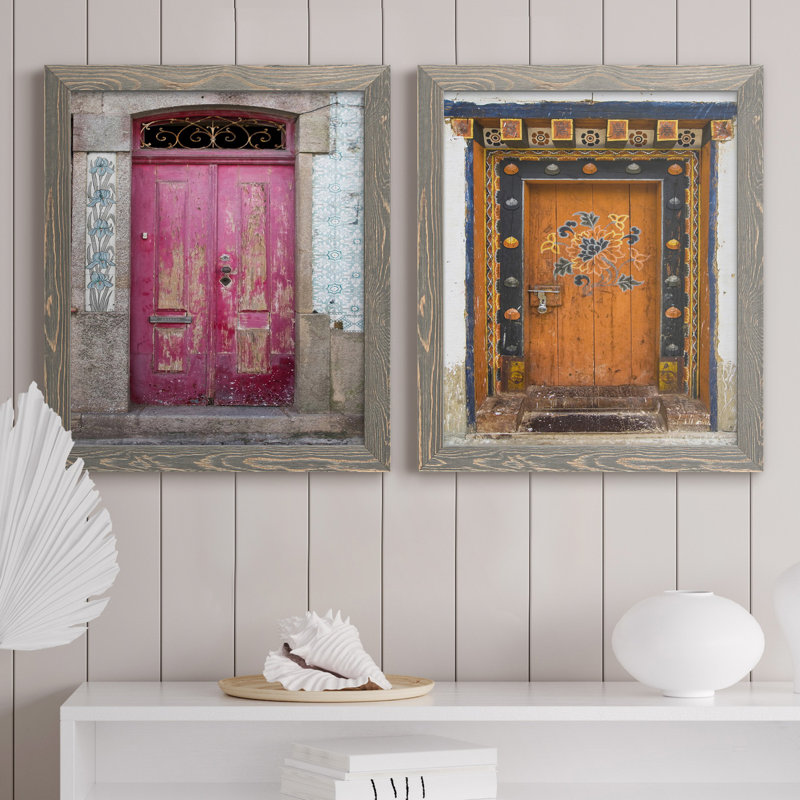 Porte portugaise - ensemble de 2 reproductions de photos, Pas de tapis, H 24 po x l 36 po x P 1,5 po, Toile avec cadre gris