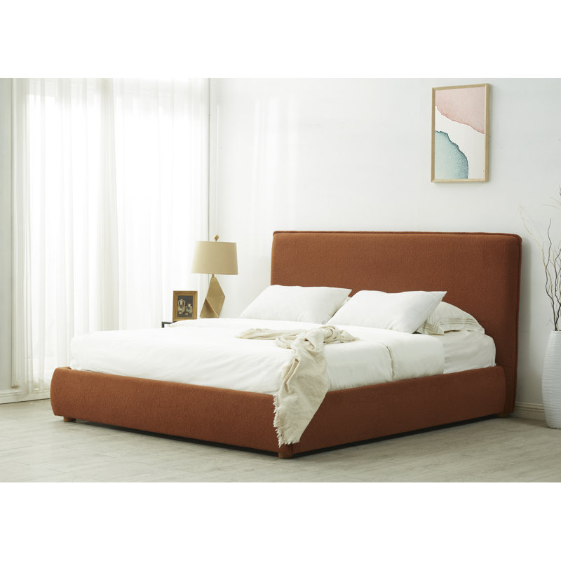 Callahan Upholstered Platform Bed, King, Rust Faux Sherpa