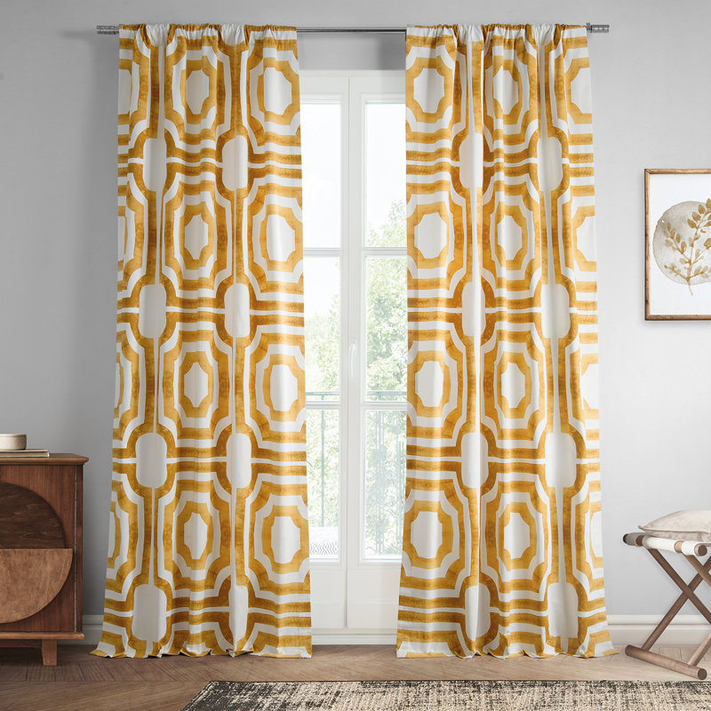 Magari Geometric Printed Cotton Room Darkening Single Curtain Panel, 50" W x 96" L, Mecca Pink