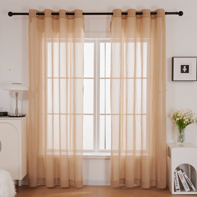 Janashia Sheer Curtain Pair, Khaki, 52 W x 96'' H