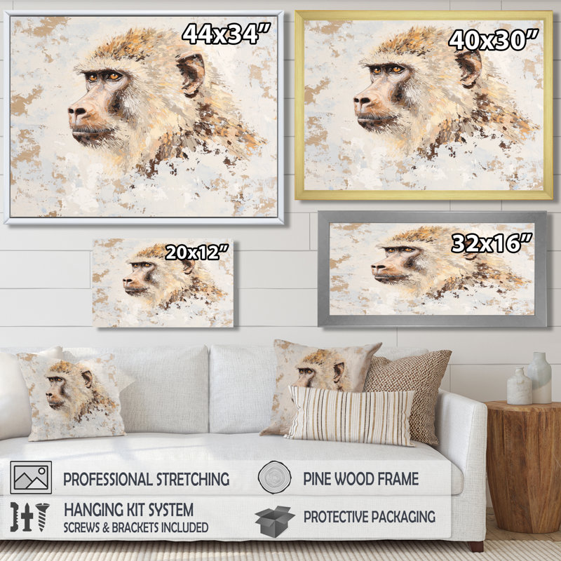 «Intelligent Gaze Of Baboon I», art mural impression de singe, H 12 po x l 20 po, Noir