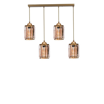 Élégant lustre doré, hauteur réglable, structure en métal avec capuchon en verre, 25,6 po x 2,4 po x 1,2 po | Type de douille: 4 ampoules E27 de 40 W maximum (ampoule non incluse) | Parfait pour la salle à manger, le salon et les entrées, design moderne et élégant
