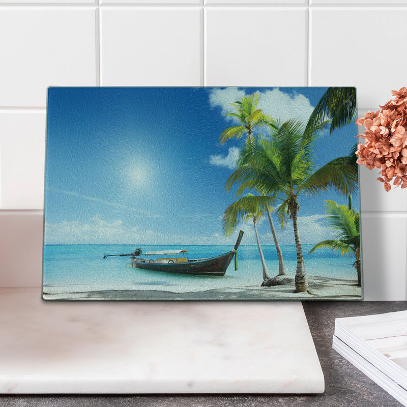 Multicolore bateau en bois sur une plage exotique Ambesonne