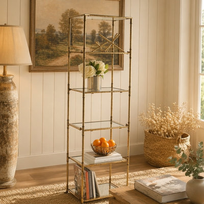 Étagère à miroir à 6 niveaux en or antique 20 "x 14" x 70,5 "Perisa
