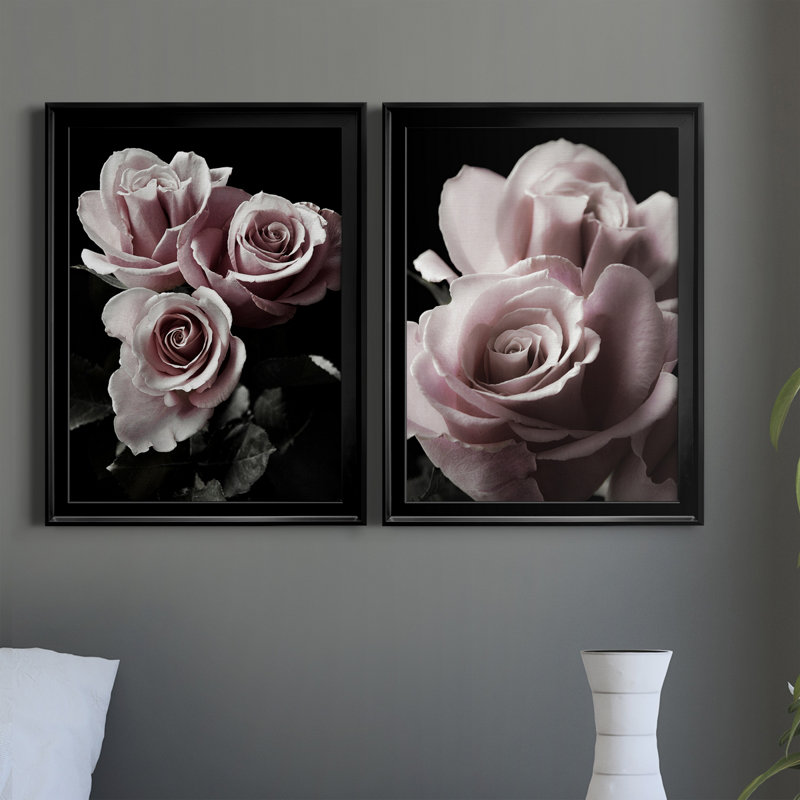 «Rose noir I», ensemble de 2 reproductions de photos sur toile, H 18,5 po x l 49 po x P 1,5 po, Toile encadrée noire