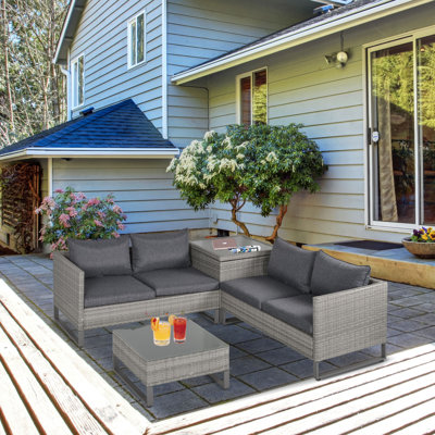 4-Sitzer Lounge-Set Franchesska aus Polyrattan mit Polster