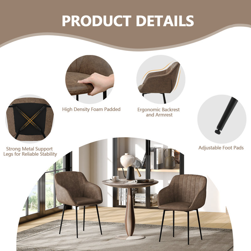 Modern Faux Leather Upholstered Dining Chairs with Metal Legs, 2, Dark Brown PU