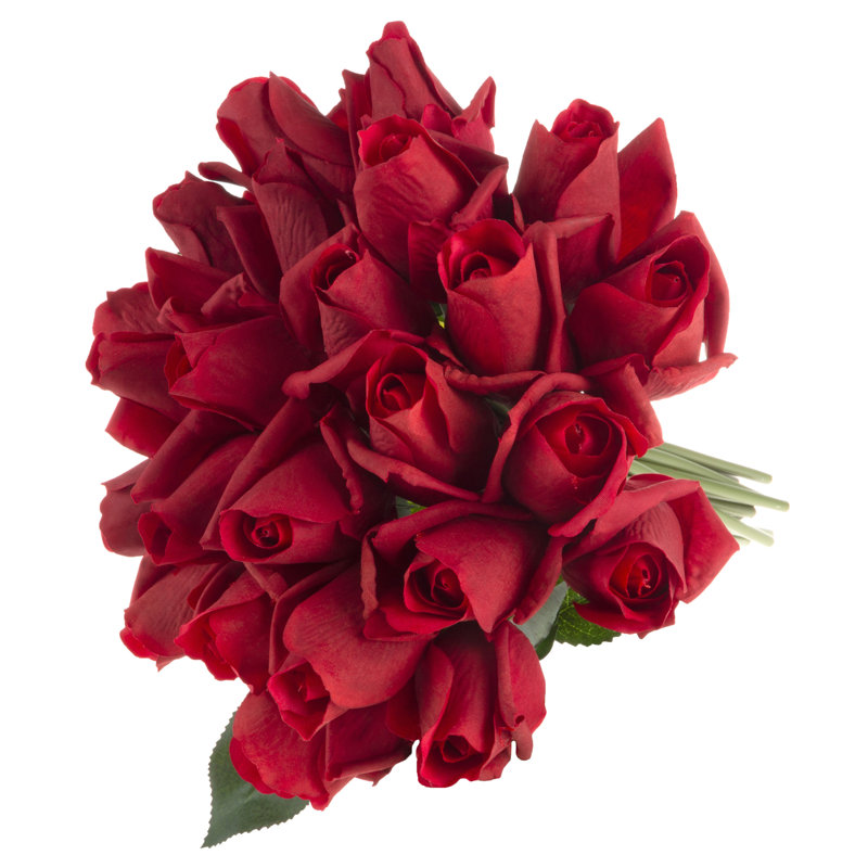 Rose Artificial Flowers - 24Pc Real Touch 11.5-Inch Fake Flower Set with Stems, Red