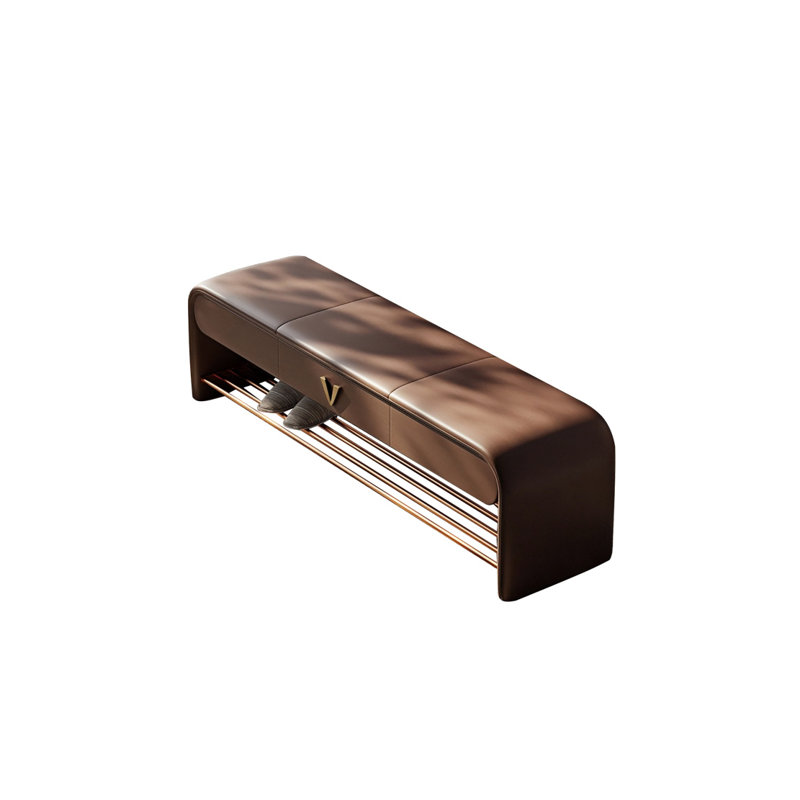 Banc de rangement rembourré en cuir Tayvone, Café