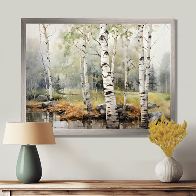 Green Birch Wood Beauty I - Tree Birch Framed Canvas Print