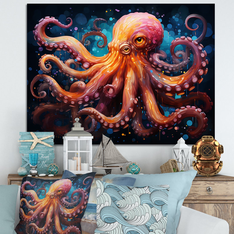 Octopus Expressionist Abyss II sur toile, Toile tendue, 12" H x 20" W