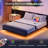 Floating Metal Bed Frame with LED Lights and Charging Station-1499429697
