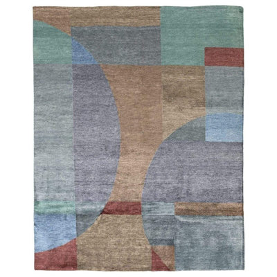 Delmonico Silk Abstract Area Rug in Blue/Brown/Natural/Purple