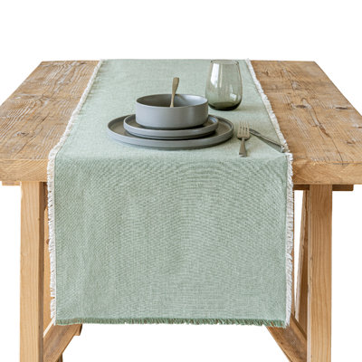 over&back Woven Frayed Chambray Table Runner