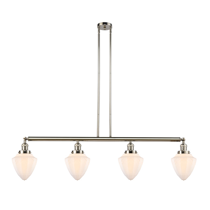 Balle - 4 lumières - 50 po - Nickel poli - Tige suspendue - Îlot réglable, Frosted, White, Polished Nickel