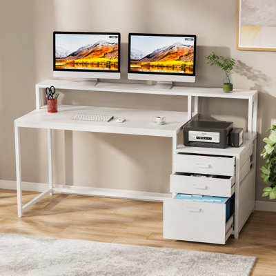 Bureau d'ordinateur 63 po, bureau ergonomique avec tiroirs et support pour écran 63 po