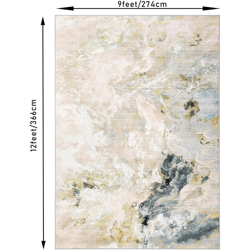 Machine Washable Non-Slip Rubberback  Modern Abstract Geometric Print Carpet Traditional Area Rug for HallwayBedroomLiving Room Gold