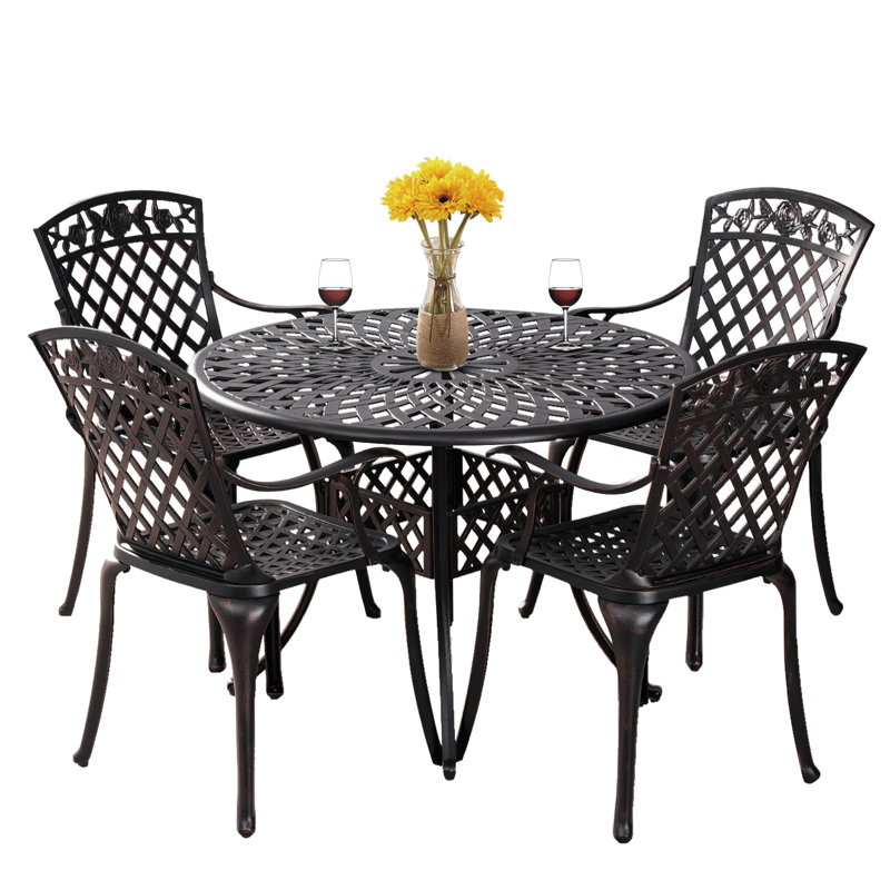 Aguilard Round 4 - 5 Piece Outdoor Patio Dining Set ,Round 42"Patio Table and Chair Set for Garden,Bronze