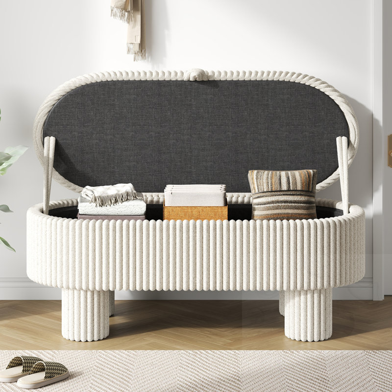 Banc de rangement rembourré avec couvercle relevable, Beige