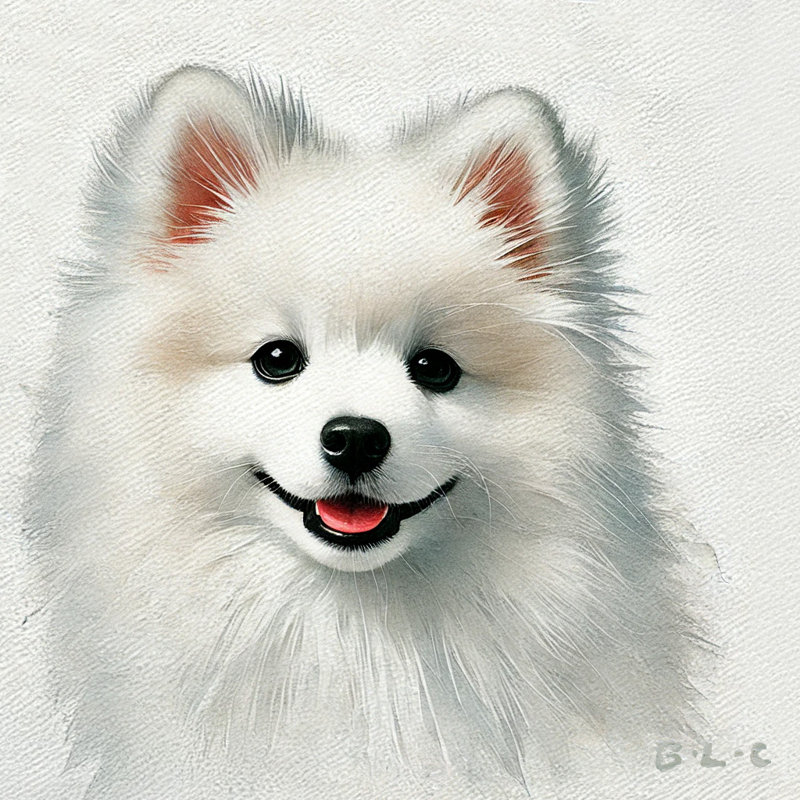 «Happy White Pomeranian Puppy», reproduction d'art sur toile, H 12 po x l 12 po