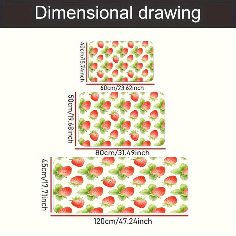 Ensemble de 3 tapis de cuisine Watercolor Strawberry Kitchen