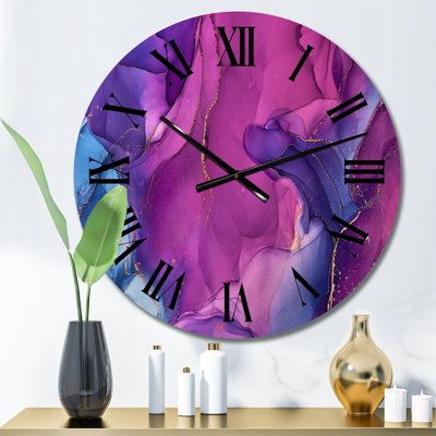 Horloge murale moderne mauve et bleu liquide